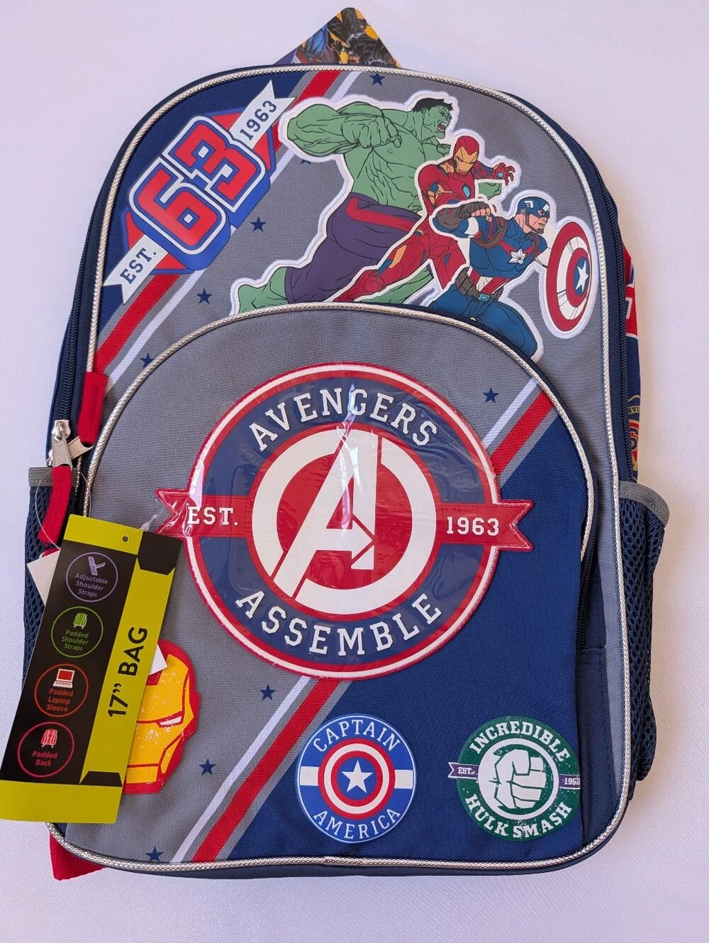 Marvel Avengers 17” Backpack Hulk Iron Man Captain America NWT